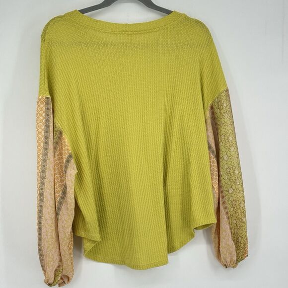 Blu Pepper Yellow Embroidered Blouse Long Sleeve  Size Large - Picture 4 of 8